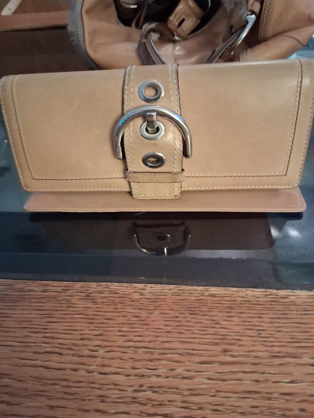 Vintage Coach Soho Camel Leather Buckle Wallet Slim Clutch